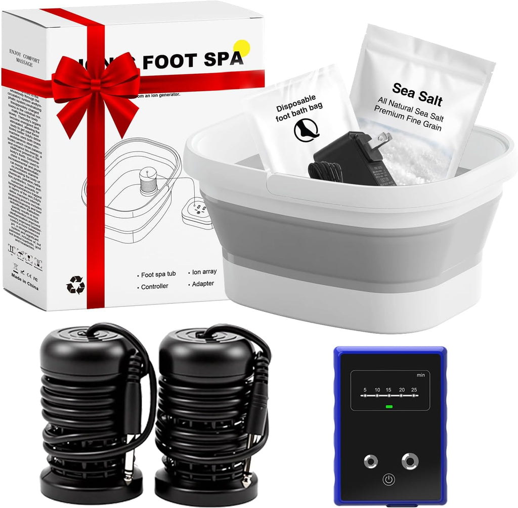ZhanHao Ionic Foot Bath Detox Machine, Ionic Foot Spa to Remove Toxins with 2 Arrays, 80 Disposable Foot Bath Liners, Detoxification Sea Salt, Folding Bathtub, Gift for Women
