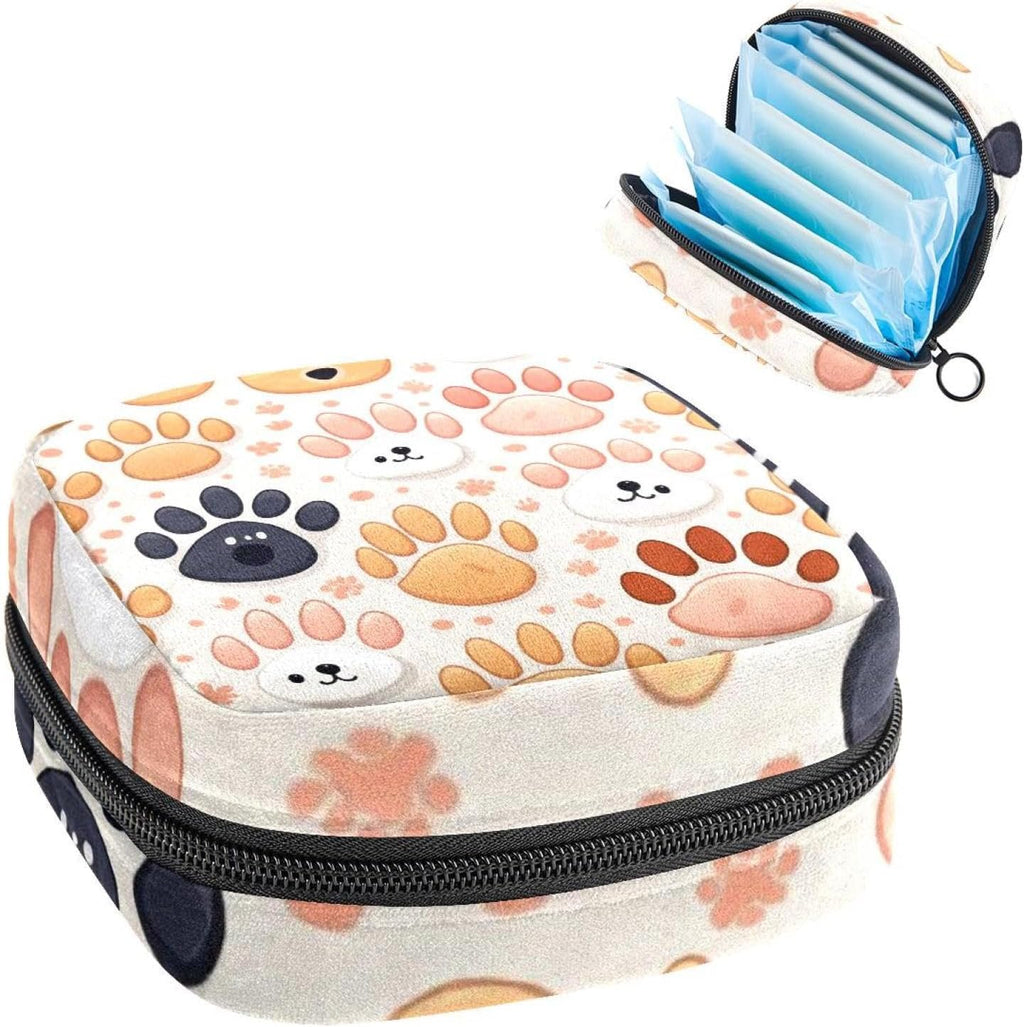 Cat Dog Animals Paw Menstrual Pad Purse for School, Tampons Collect Pouch for Women Girls, Soft Sanitary Napkin Disposal Bags