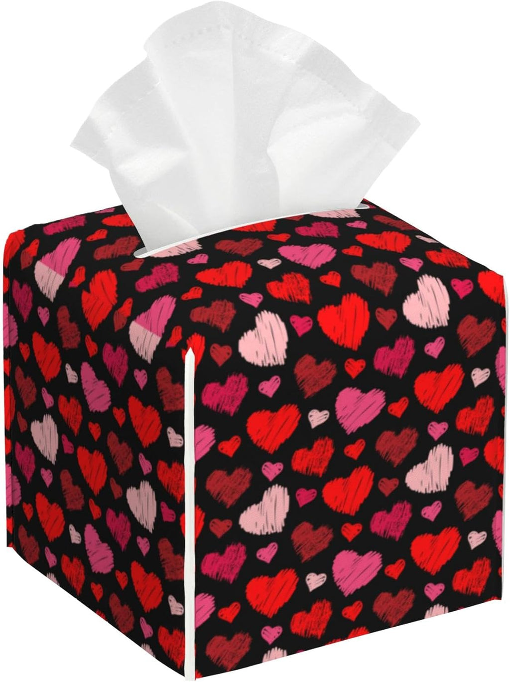 Hearts Tissue Box Cover,Red Hearts PU Leather Tissue Box Holder Square,Modern Home Decoration for Bathroom Living Room Kitchen Office Car,5.2"×5.2"×5.2"
