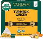 VAHDAM Organic Turmeric Ginger Herbal Tea Bags (100 Pyramid Tea Bags) Caffeine Free, Non GMO | 100% Pure Herbal Blend - Savory & Spicy, Plant-Based Teabags | Resealable Ziplock Pouch