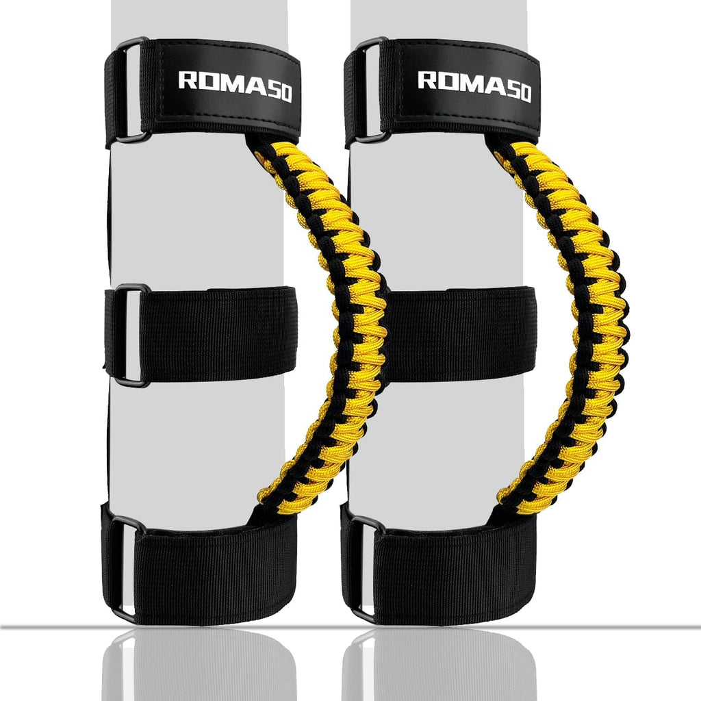ROMASO Roll Bar Grab Handle for Jeep Wrangler,Grab Handle for Jeep Wrangler YJ TJ JK JL&Gladiator JT 1986-2025,Paracord Handles Grip,Black/Yellow,Pack of 2