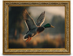Glod Framed Flying Mallard Duck Wall Art, Warm Lake Sunset Canvas Print, Wildlife Bird Artwork for Cabin Living Room Decor 8x10 inch