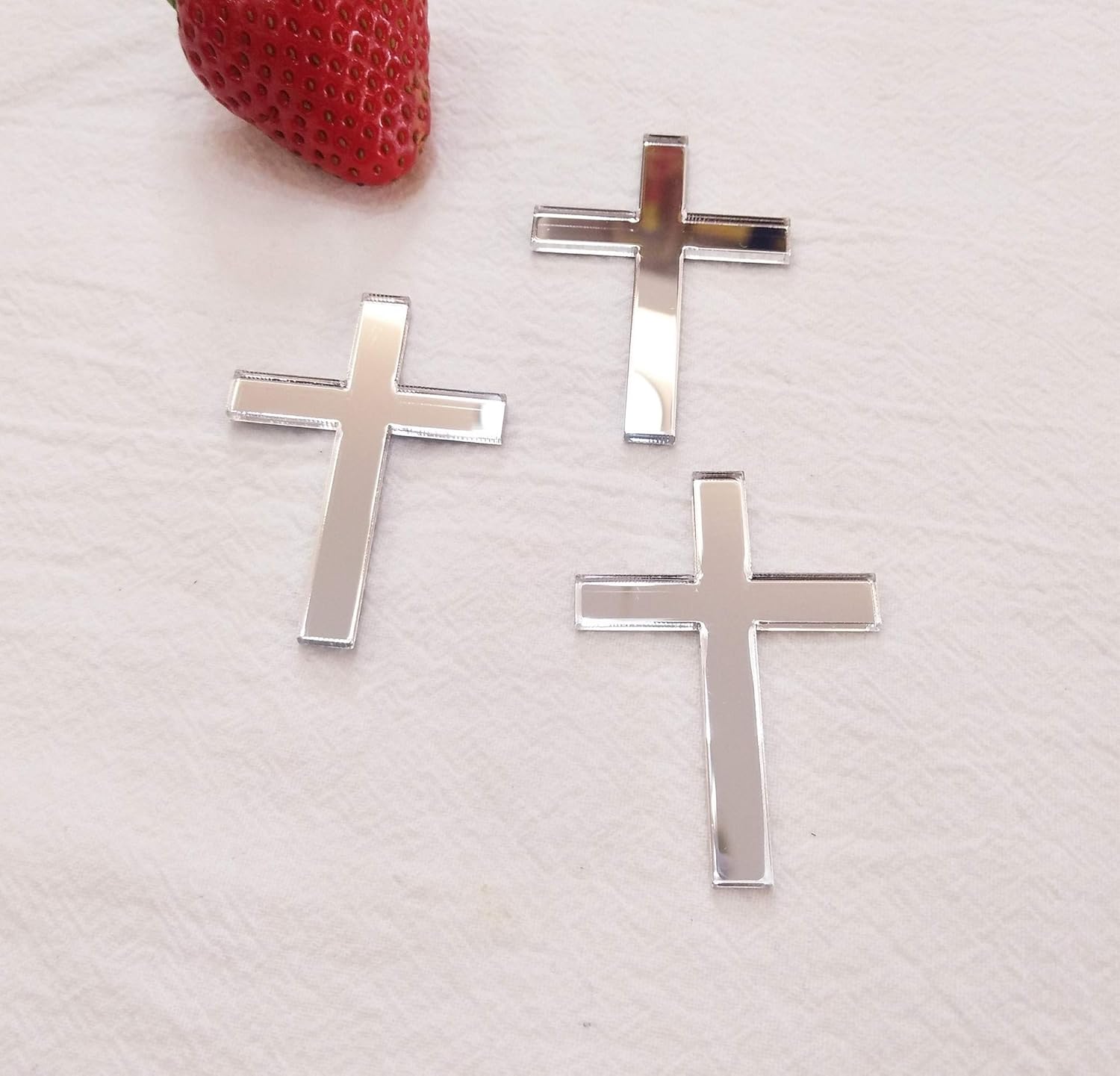 Cross Cake Decoration, Acrylic Cross Cake Charm Topper, Cake Decoration Acrylic Baptism Cross Cake Charm Religious Celebration (Silver Mirror, 2'')