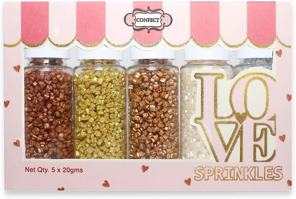 Confect Sparkling Sugar for Baking & Cake Decoration Sugar Assorted pack of 5 Metallic Mania Sparkling Sprinkles Mix Bronze, Gold, Copper Pearl & Sliver | Vegan, Gluten-Free, Soy-Free, Dairy-Free, Palm Oil-Free- 5 oz