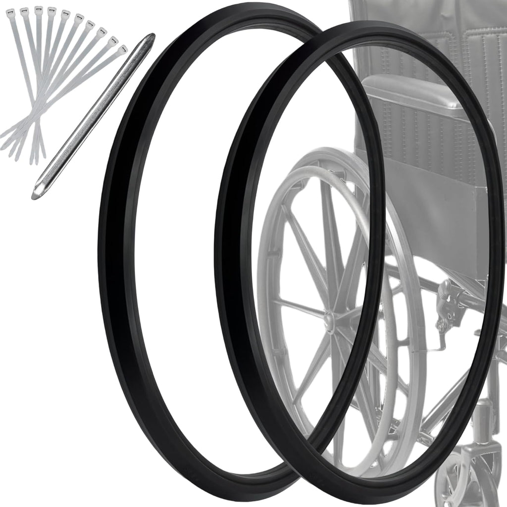 wheelchair tires 24"X1"（1 pair）Fits all brands of wheelchair accessories, Universal Flat Free Polyurethane Tire Manual replacement of wheelchair parts, comes with mounting tool ties (black