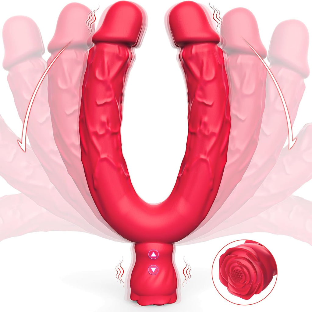 Double Dildo Sex Toys - G-spot Vibrator Double Sided Ended Lesbian Sex Toys for Couple with 10 Vibrating Modes, Long Realistic Strapless Dildo for Anal Pegging Play, Adult Rose Toys for Women Gay