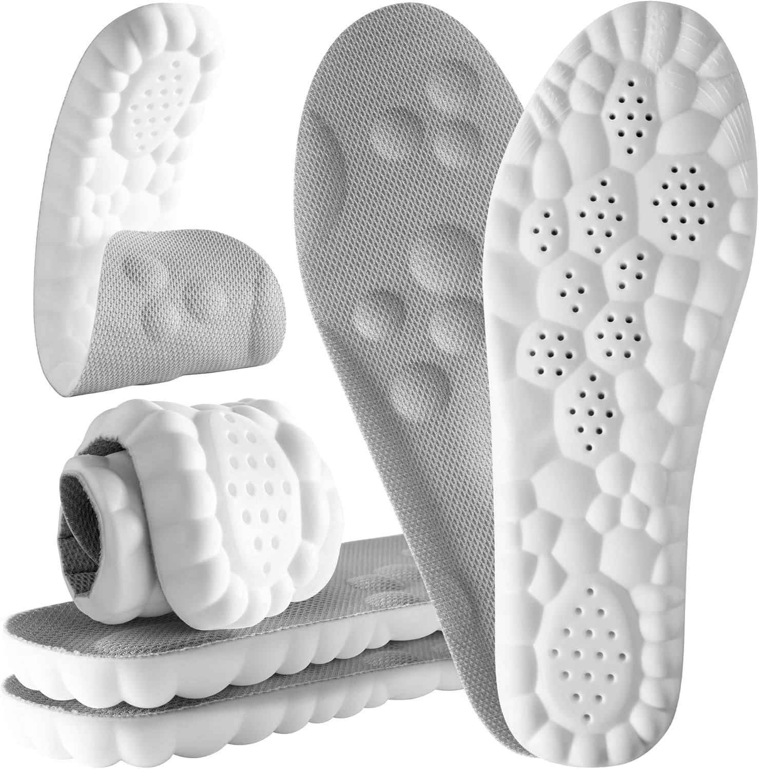 4D Cloud Steppers Insoles for Men and Women - Shock Absorption Inserts, Soft Anti-Fatigue, Relieve Foot Pain, Memory Foam Insoles for Shoes, Boots & Sneakers (Gray, Men: US 7-10/ Women: US 8.5-12)