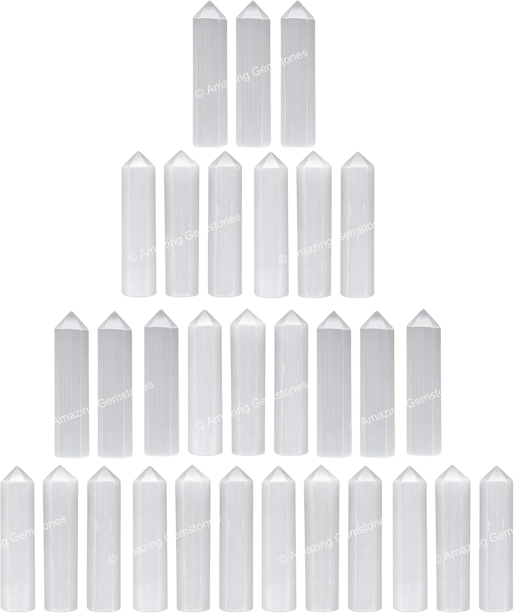 Amazing Gemstone Selenite Crystal Points Bulk Healing Crystals - Pack of 3 Single Terminated Healing Wand Point Bulk Crystals for Crafts, Crystal Grid, DIY Work - Premium Crystals for Beginners Gifts
