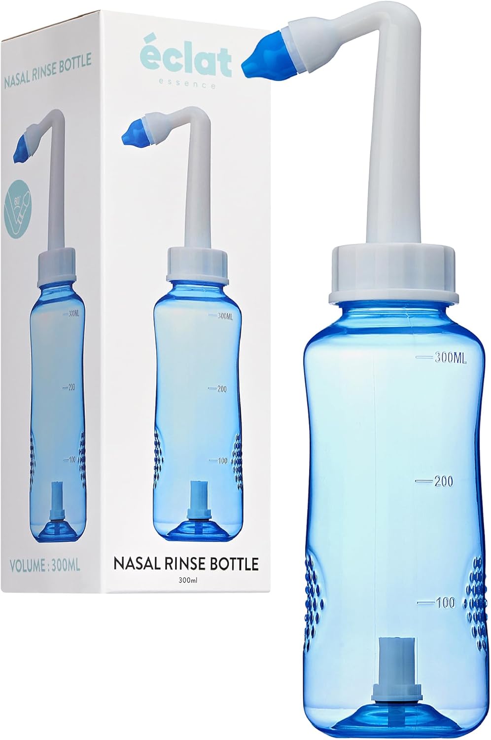 ECLAT Nasal Rinse Bottle - Gentle Pressure Nasal Irrigation, Total Control Smart Auto Flow On/Off Valve, BPA-Free Nose Wash Cleaner Sinus Clearer for Kids & Adults (300mL, Bottle Only)