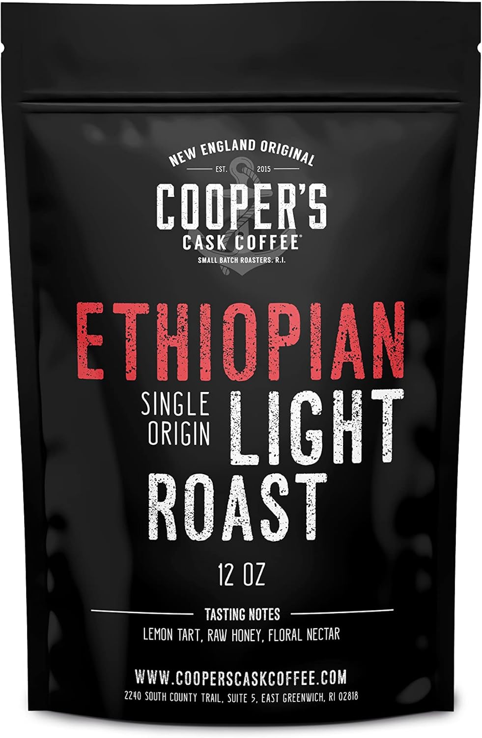 Ethiopian Bold Light Roast Coffee, Gourmet Single-Origin Coffee Beans from Ethiopia, Whole Bean, 12oz Bag