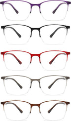 5 Pack One-Piece Half Frame Reading Glasses Women Men Flexible Blue Light Computer Lightweight comfort Readers