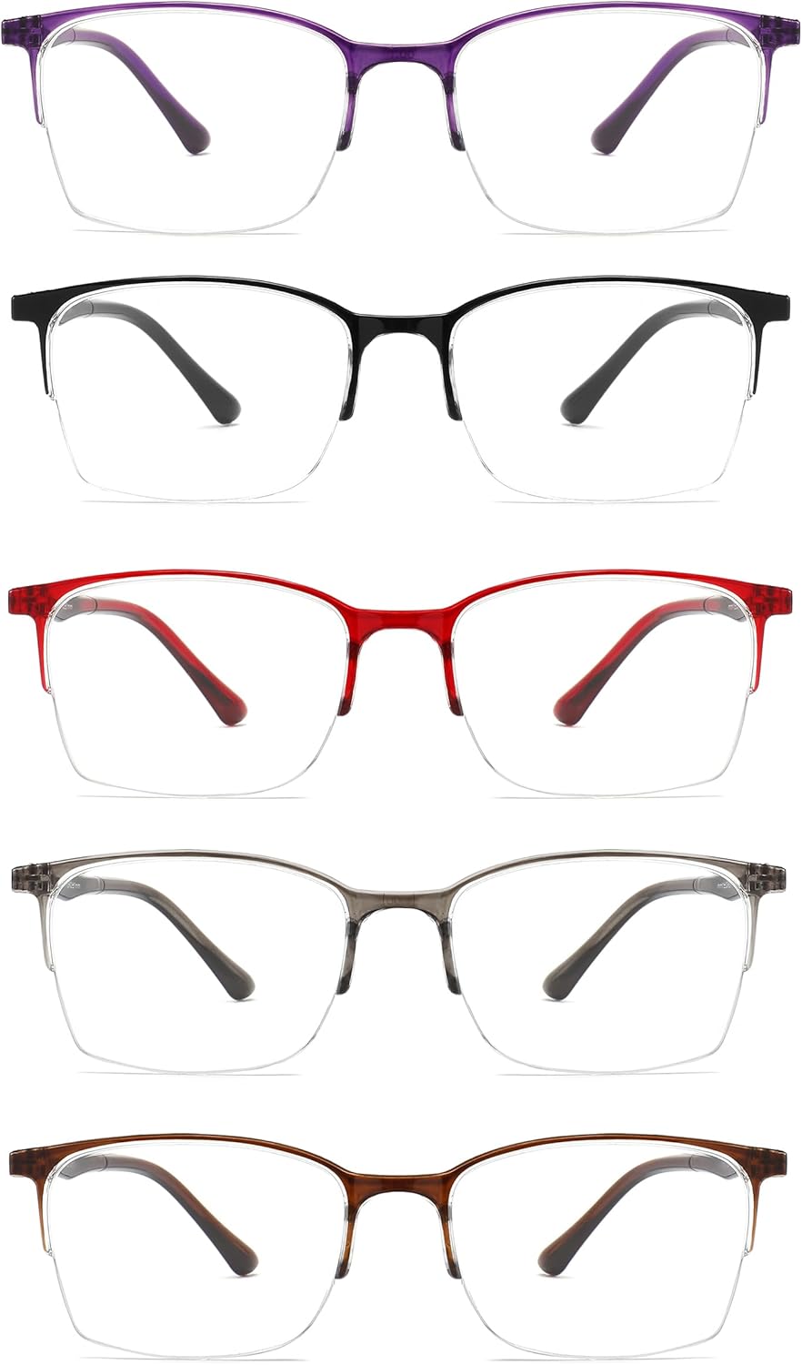 5 Pack One-Piece Half Frame Reading Glasses Women Men Flexible Blue Light Computer Lightweight comfort Readers