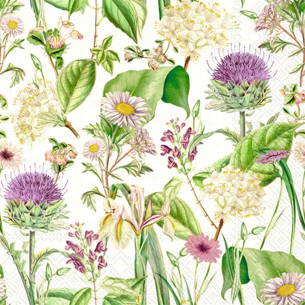 IHR Ideal Home Range - Paper Napkins WILDFLOWER cream 20-Count 3-Ply Cocktail Napkins 5 x 5 inches