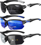 XVXV 3 Pack Polarized Sports Sunglasses for Men, UV Protection Half Frame Sunglasses Comfortable for Running Cycling Driving