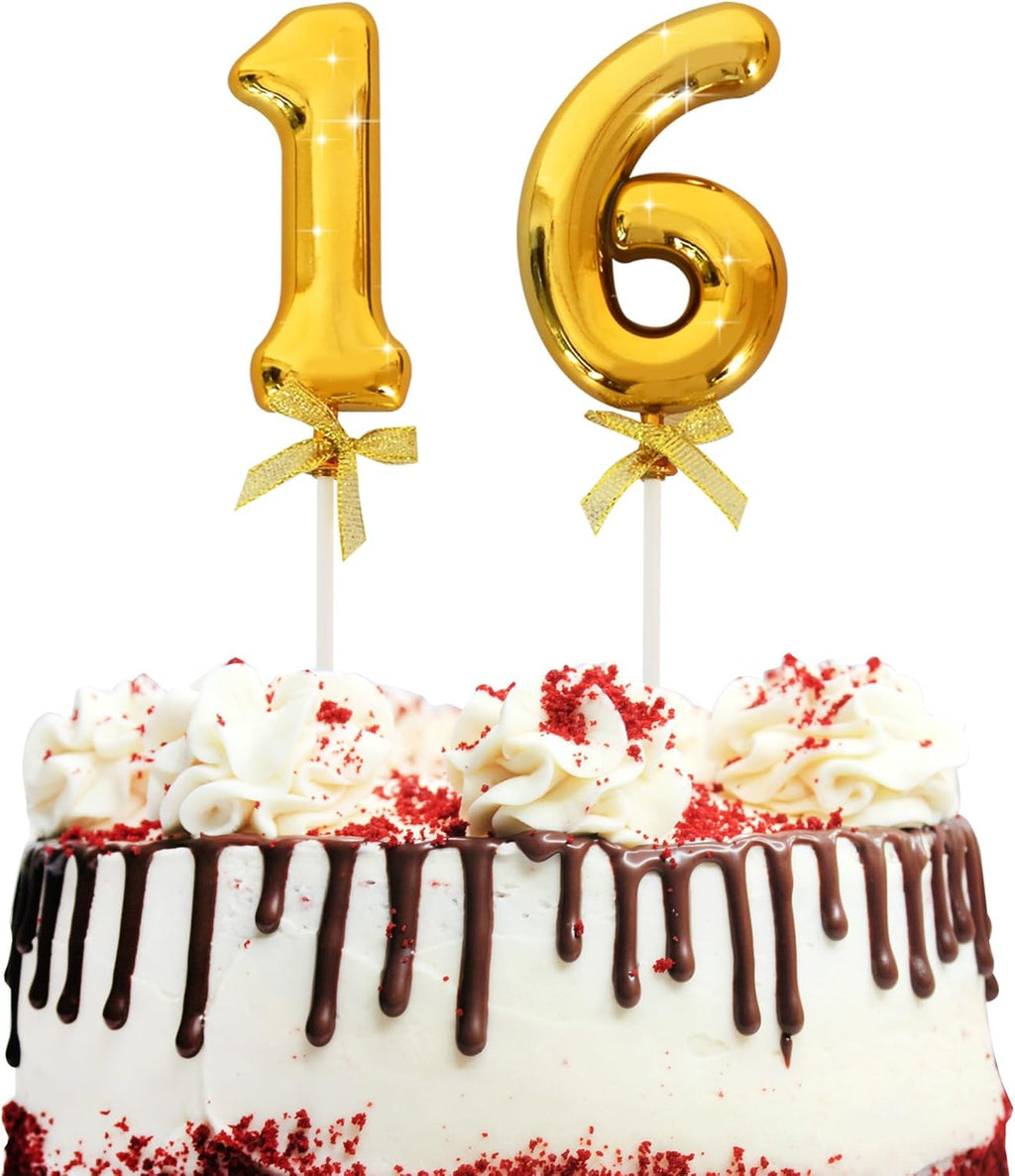 BEISHIDA 3D Number Cake Topper Gold 16 Numbers Happy 16th Birthday Cake Toppers for Birthday Wedding Anniversary Decorations