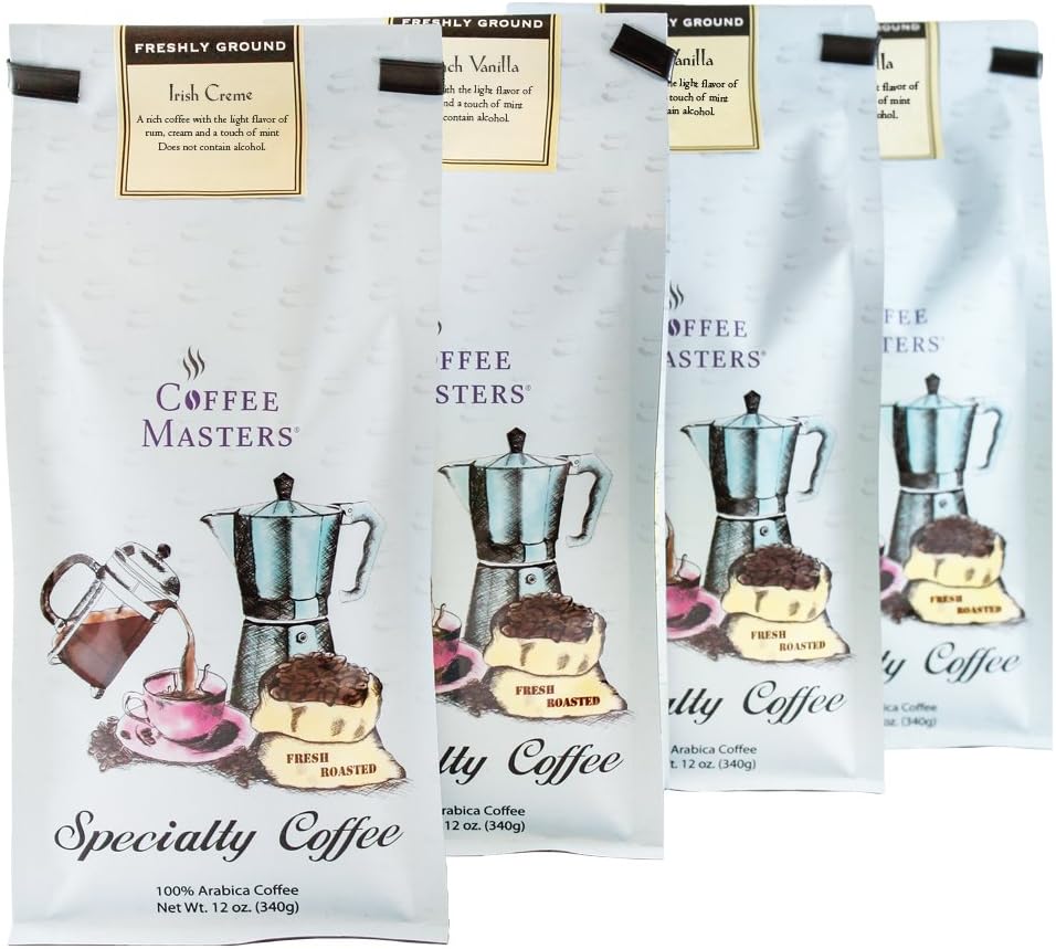 Coffee Masters Flavored Coffee, Irish Creme, Ground, 12-Ounce Bags (Pack of 4)