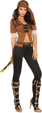 EM9098 - Treasure Pirate - 4 pc. Sexy Women's Costume Includes Short Sleeve top with lace Trim, Pants, Belt and Head Scarf