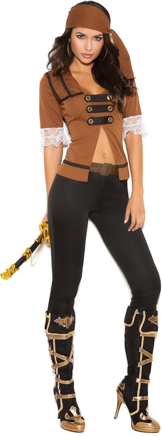 EM9098 - Treasure Pirate - 4 pc. Sexy Women's Costume Includes Short Sleeve top with lace Trim, Pants, Belt and Head Scarf