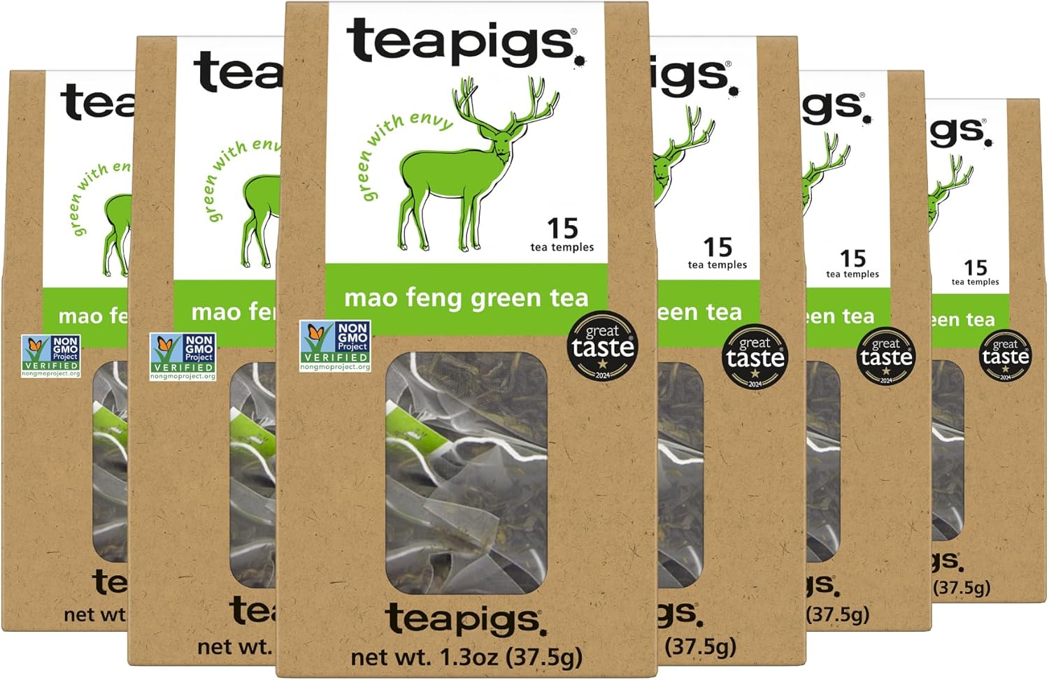 teapigs Mao Feng Green Tea, 15 Count (Pack of 6)