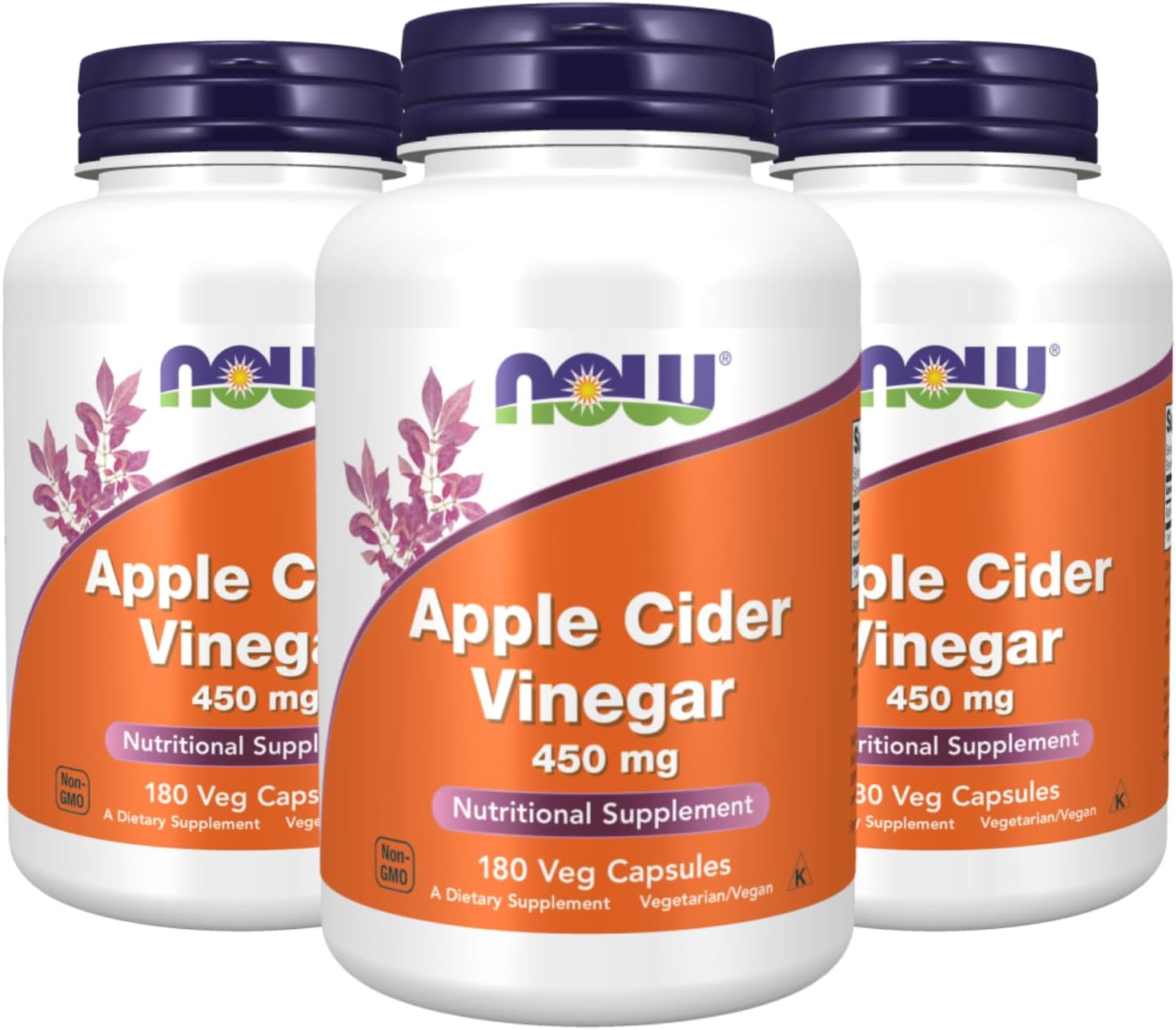 Now Foods - Apple Cider Vinegar 450 mg 180 Capsules (Pack of 3), 540 Count total