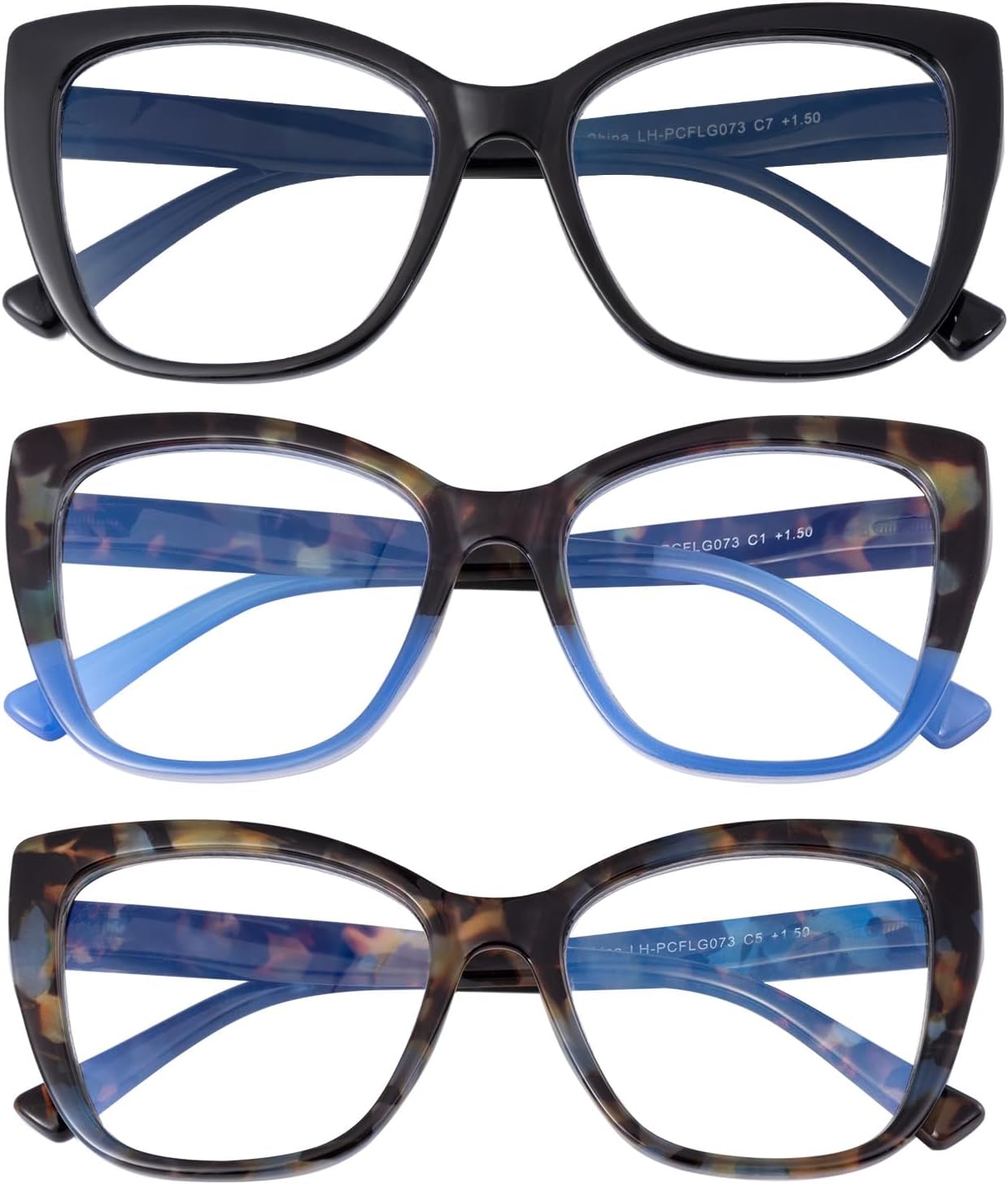 OKH 3-Pack Women Oversized Reading Glasses -Blue Light Blocking, Designer Ladies Large Frame Readers