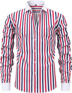 Men's French Cuff Dress Shirt Regular Fit Formal Business Button Down Shirts Striped Long Sleeve Casual T Shirt