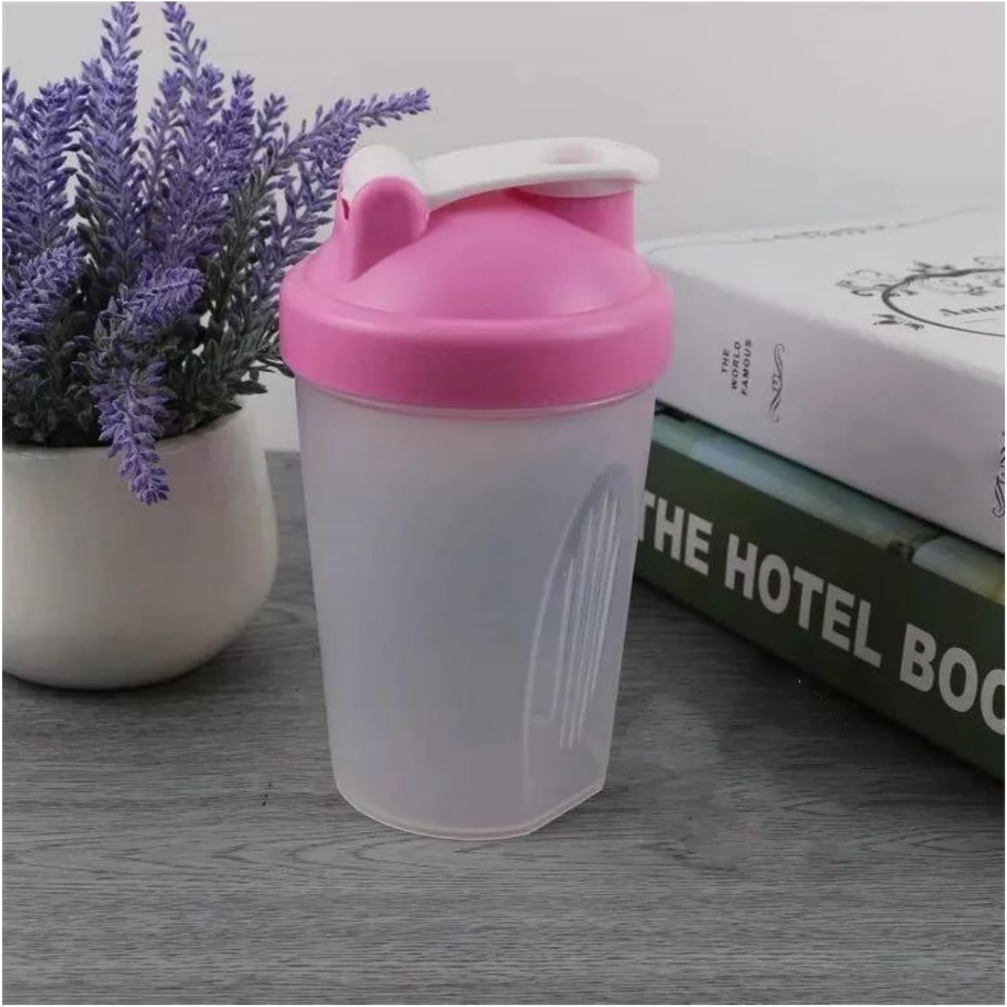 Cekaso Protein Shaker Bottle Blender for Shake and Pre Work Out, Best Shaker Cup (BPA free) w. Classic Loop Top & Whisk Ball, Kitchen Water Bottle (Rose Pink/Clear Bottle, 16OZ-400ML)