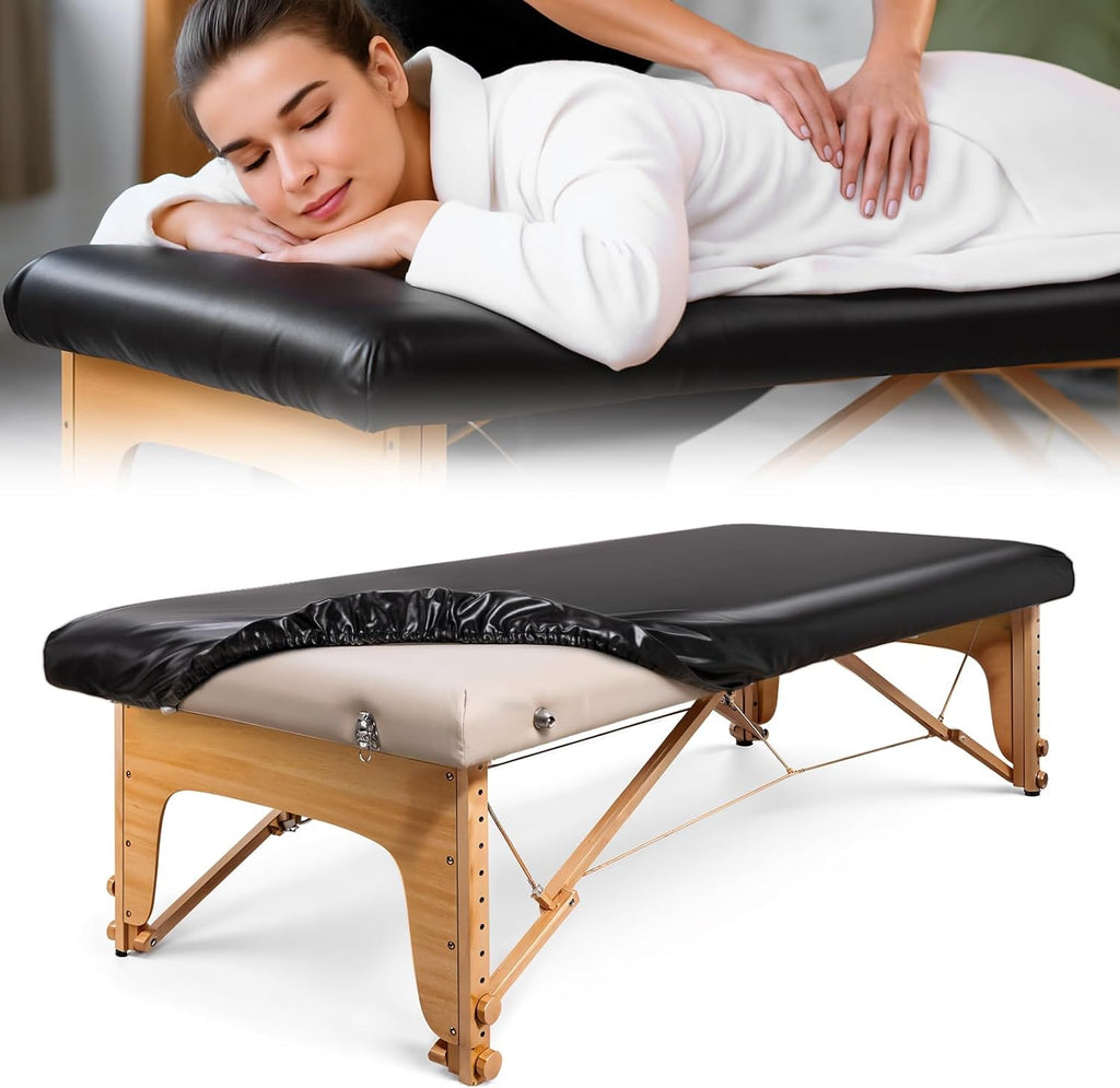 PU Leather Massage Table Cover Fitted with Elastic Band, Waterpoof Oilproof, 77x31.5 in Massage Bed Cover Protector, ONLY Fits 77in/195cm Length for Tattoo/Spa/Lash Bed, Wipeable Waxing Table Covers