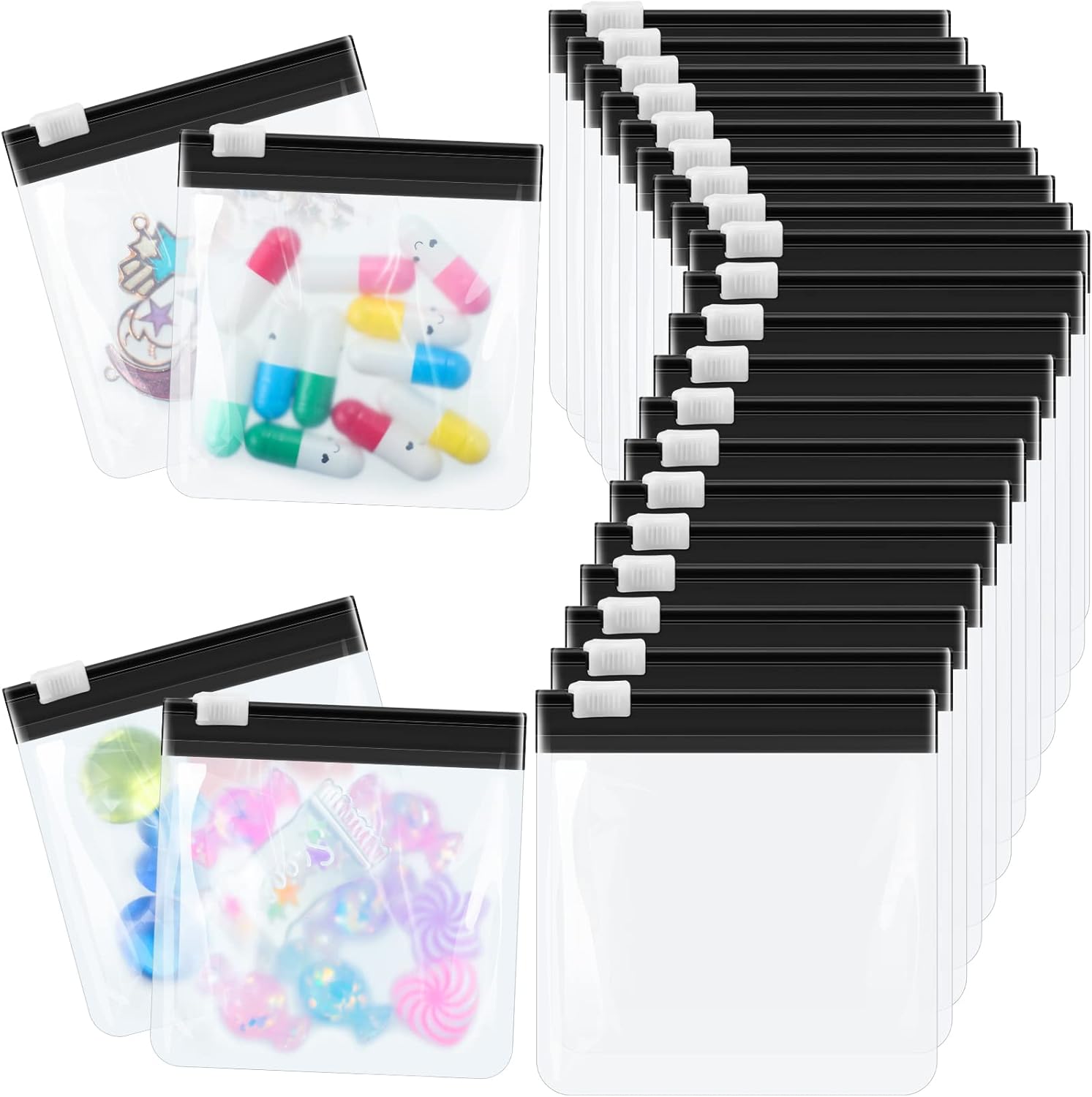 24 Pieces Pill Pouch Bags Zippered Set Reusable Translucent Medicine Organizer Sealing Travel Plastic Bags with Slide Lock for Storage(Black)