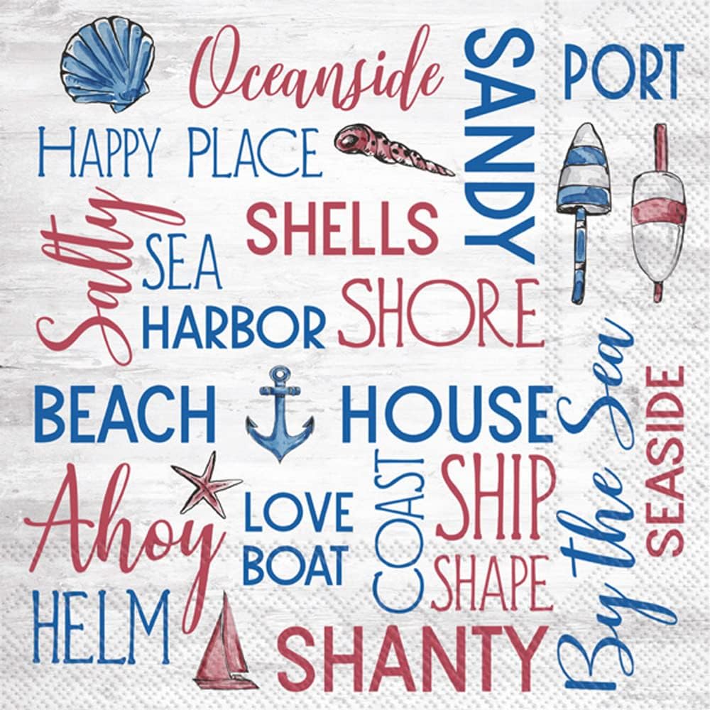 IHR Ideal Home Range Cocktail Napkins Disposable 3-Ply Paper Party Napkin Pack, 5" x 5", Nautical Sentiment, 20-Count