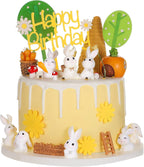 Yookeer 24 Pcs Easter Bunny Cake Topper Rabbit Birthday Cake Decorations Easter Mini Bunny Carrot Decor Figurine White Rabbit Cupcake Toppers for Baby Shower Birthday Party DIY Gift Desk Decor