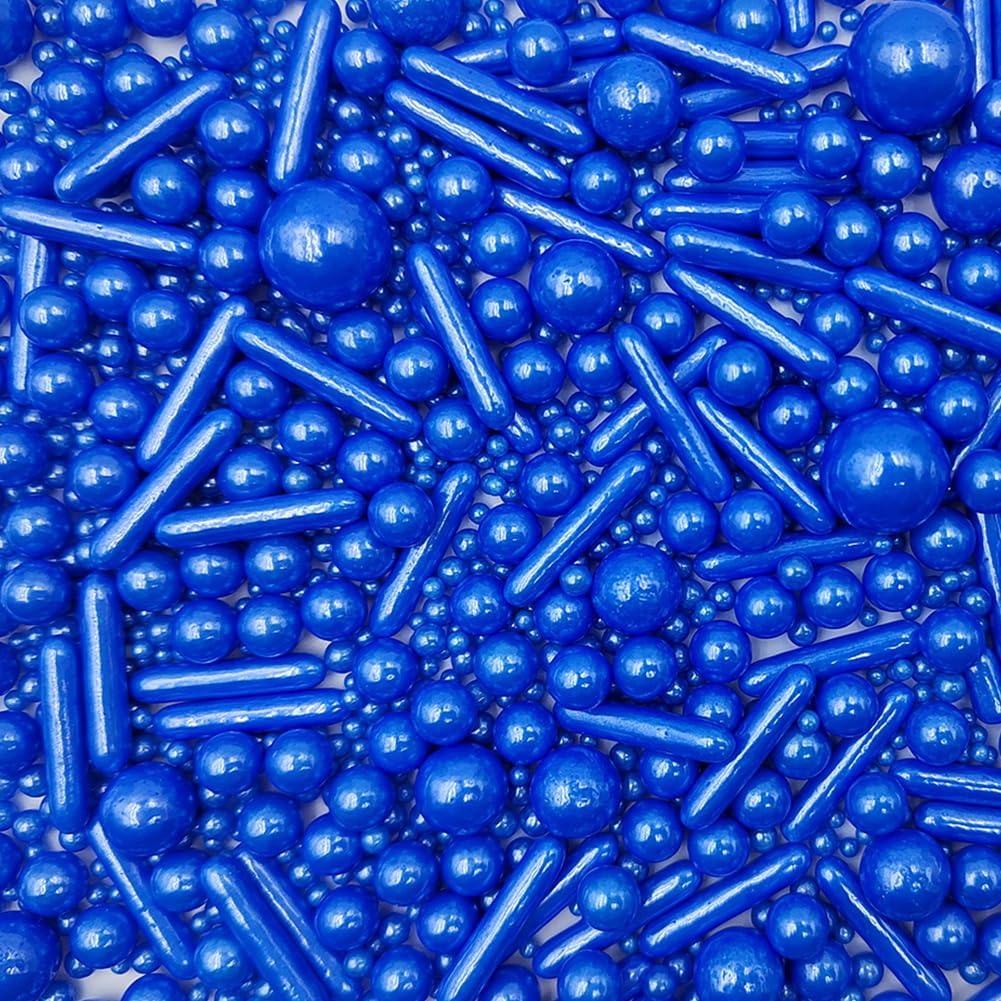 Edible Royal Blue Pearl Sugar Sprinkles Candy Mix Size Baking Edible Cake Decorations Cupcake Toppers Cookie Decorating Wedding Party Valentine Halloween Christmas Supplies 100g/3.53oz