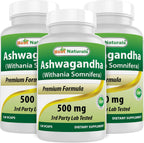 Best Naturals 3 Pack Ashwagandha Capsules for Relaxing Stress and Mood, 500 mg, 120 Count (Total 360 Capsules)