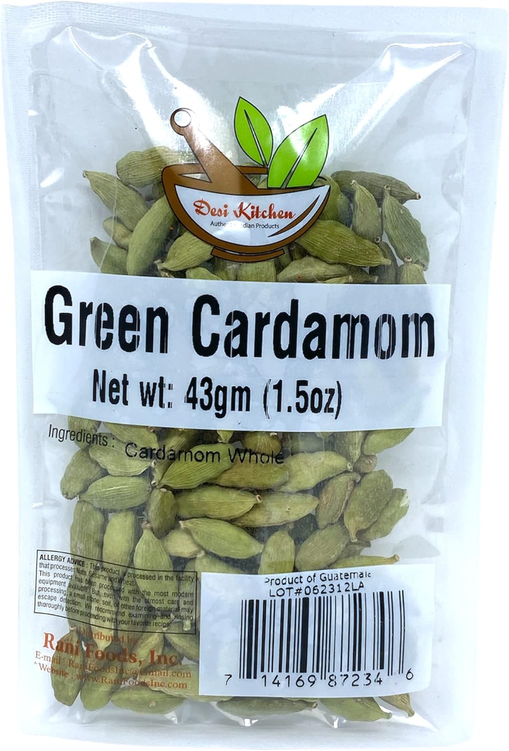 Desi Kitchen Jumbo Green Cardamom Pods 1.5oz (43gm) Natural ✓ no preservatives ✓ no additives ✓ no agents ✓ no irradiation ✓ With OUR FRESHNESS GUARANTEE. Product From Guatemala
