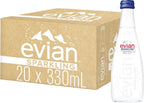 evian Sparkling Carbonated Natural Water 330ml Glass Bottle, Case of 20 Bottles