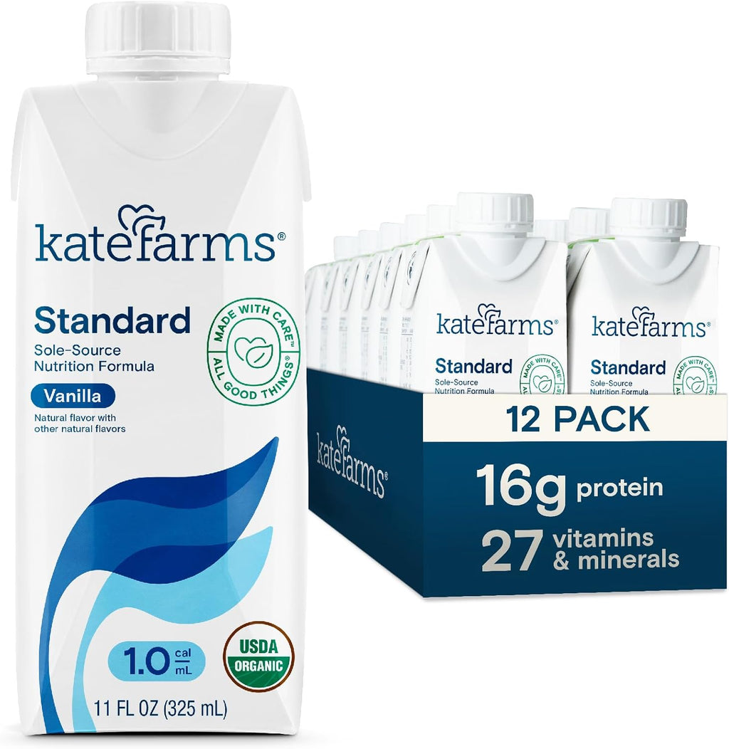 KATE FARMS Organic 1.0 Vanilla Nutrition Shake, 16g protein, 27 Vitamins and Minerals, Meal Replacement Shake 11 oz (12 Pack)
