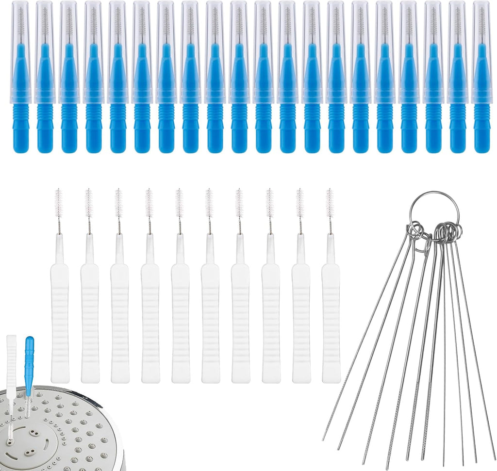 Gosknor 40pcs Shower Head Cleaning Tool Kit, 2 Designs Showerhead Cleaner Brushes and Multi-Size Unclogging Picks Nozzle Unclogger Accessories for Bathroom Tiny Mini Small Hole Sink Gaps