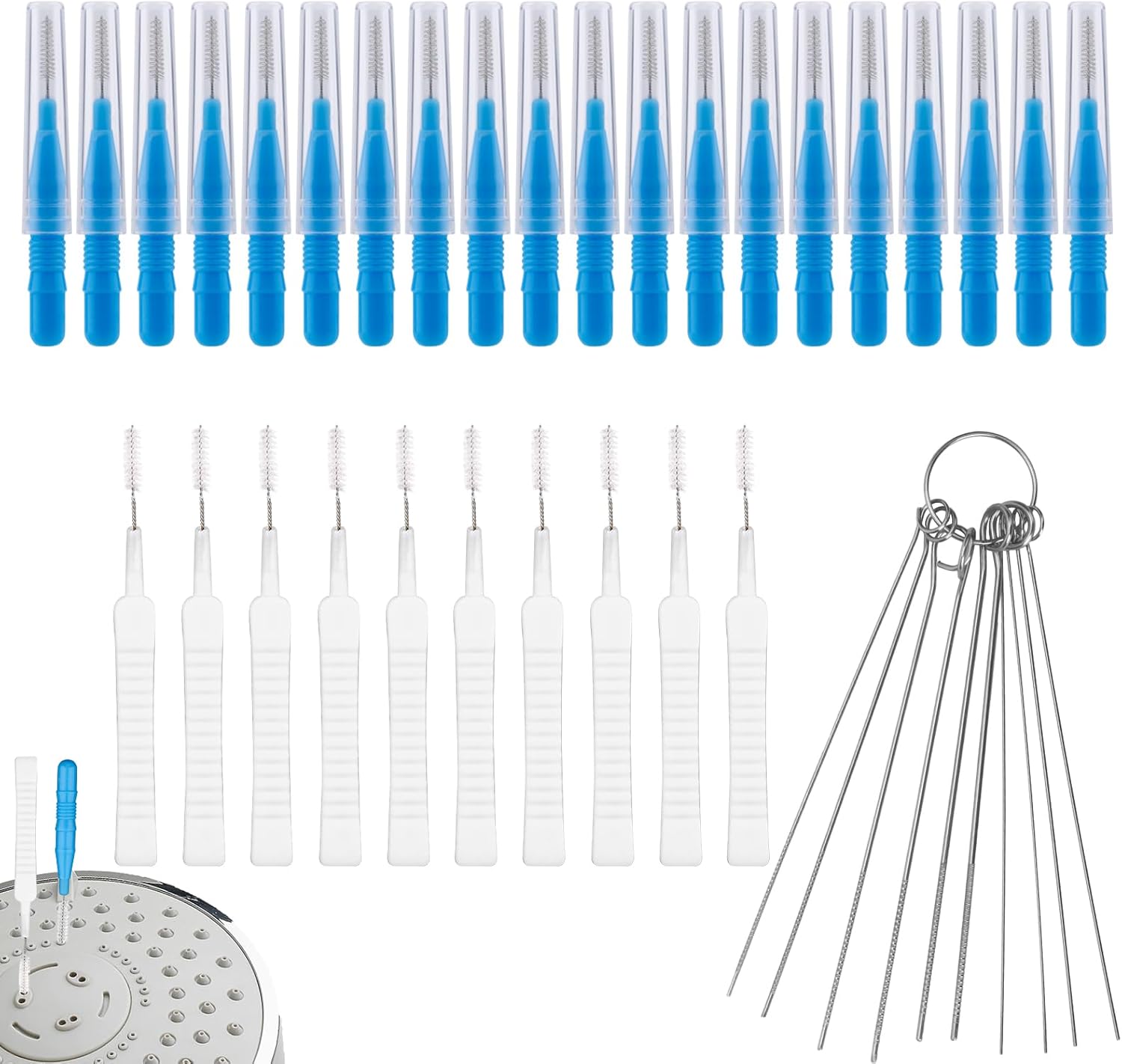 Gosknor 40pcs Shower Head Cleaning Tool Kit, 2 Designs Showerhead Cleaner Brushes and Multi-Size Unclogging Picks Nozzle Unclogger Accessories for Bathroom Tiny Mini Small Hole Sink Gaps