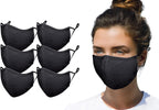 Simlu 6 Pack Premium Fabric Face Mask Reusable with Adjustable Elastic, 2 Layer,Cotton, Breathable, Nose Wire Black Cloth face Mask Washable Fits Men Women and Kids Made In USA