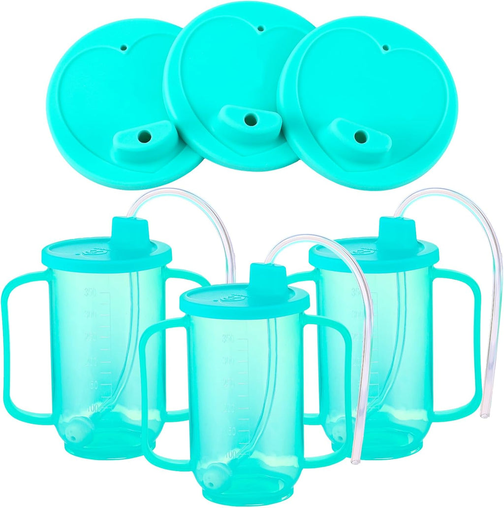 Sliner 3 Pcs Adult Sippy Cups With Long Straw For Elderly, 12 Oz Adaptive Spill Proof Cups With 2 Handles And Straw Lid For Adults Liquid Feeding Disabled Hospital Patients Convalescent