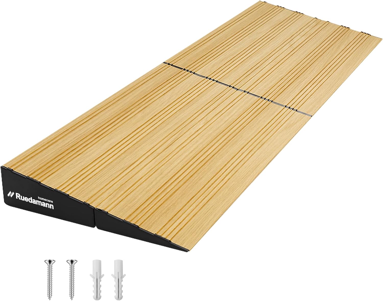 Ruedamann 2" Rise Modular Threshold Ramp for Doorways, 2200 lbs Capacity, Warm Light Wood Grain Door Threshold Ramp, Aluminum Non-Slip Door Ramps for Wheelchair, Walker, Scooter, Pets, 2 Pcs
