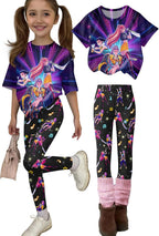 K-pop HUNTR/X 2 Piece Short Sleeve Top Shorts Hunter Print Outfits Set Teen Girl Cartoon Costume Outfits Short Set