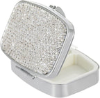 Pocket Pharmacy Bling 2 Compartment Medicine Organizer Small Cute Pill Container Travel Pill Box Case for Purse Square Vitamin Holder for Pocket(Silver)
