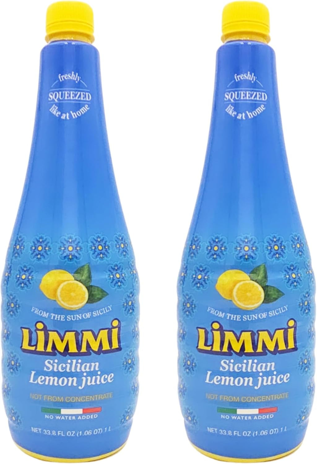 Limmi Sicilian Lemon Juice, 33.8 fl oz (1L) | 100% Freshly Squeezed, Not from Concentrate | Authentic Italian Lemon Juice, Like at Home [Pack of 2]