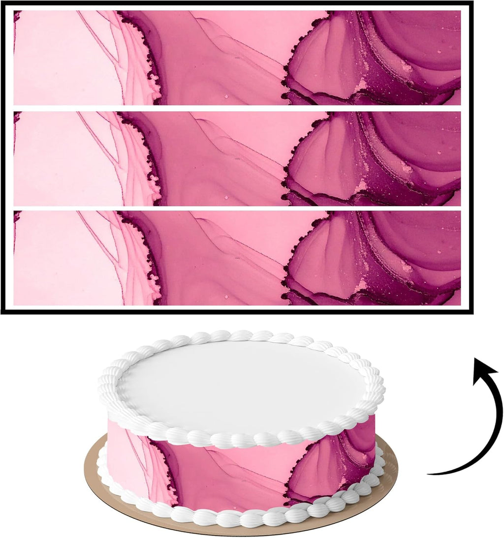 3 pcs Soft Rose Marble Cake Strips Edible birthday cake strips, cake side borders, Icing Sheets 2.7X11.8