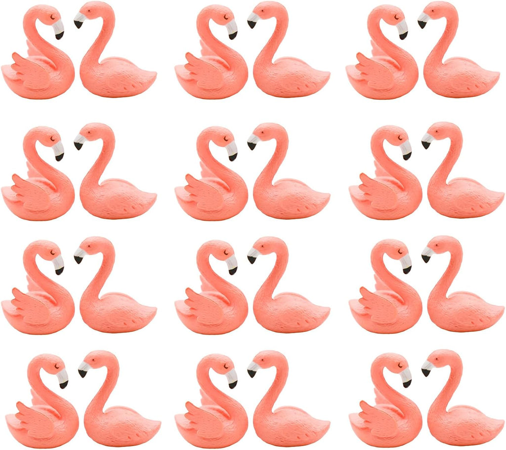 24Pcs Mini Pink Flamingo Figurines Miniature Resin Flamingo Figures Cake Toppers for DIY Fairy Garden Micro Landscape Terrarium Easter Crafts Birthday Party Wedding Home Decors