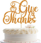 Give Thanks Cake Topper, Thanksgiving Cake Decor, Pumpkin Fall Theme Cake Picks for Thanksgiving, Friends Giving Decorations, Thankful Party Decoration Orange Glitter