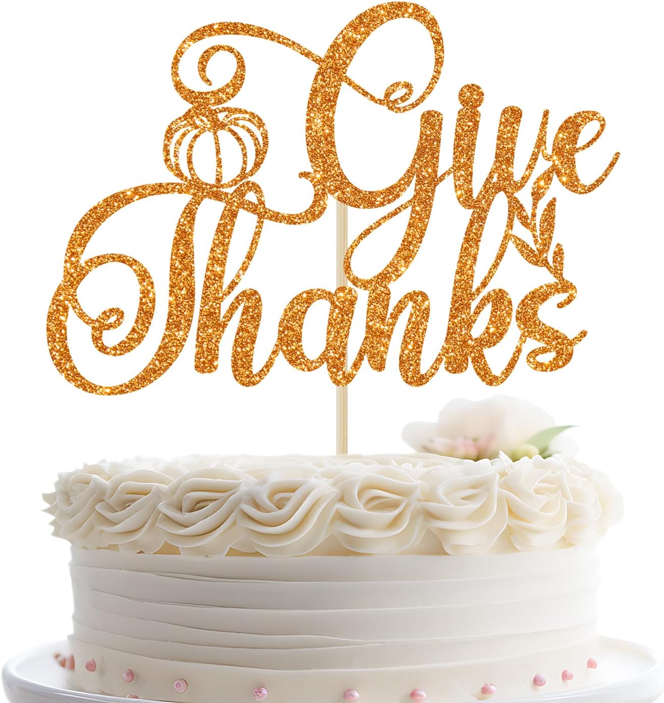 Give Thanks Cake Topper, Thanksgiving Cake Decor, Pumpkin Fall Theme Cake Picks for Thanksgiving, Friends Giving Decorations, Thankful Party Decoration Orange Glitter