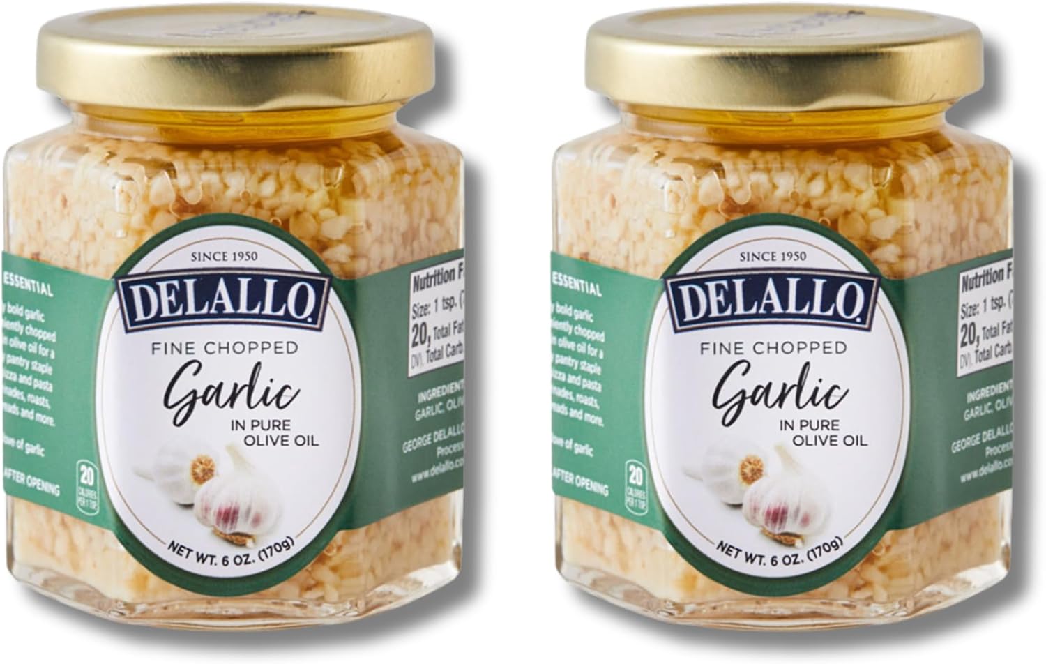 DeLallo Minced Garlic in Olive Oil, Finely Chopped, Robust Zesty Flavor, Non-GMO, Vegan, Gluten-Free, 6 oz Jar, (2 Pack)