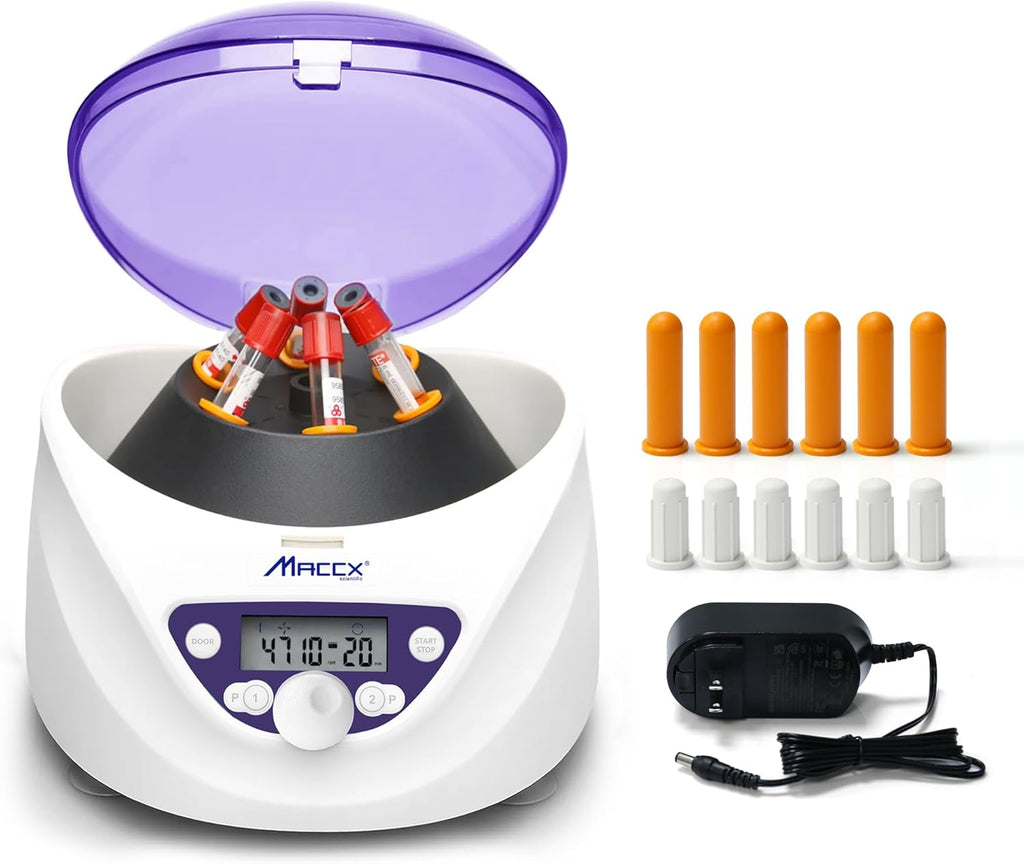 Lab PRP Benchtop Centrifuge Machine, Speed Range from 300-5000RPM, Rotor for 1.5-5mL/7mL/10mL/15mL/ x6 Tubes, Max. RCF 2600xg Low Speed PRF Benchtop Centrifuge, CEN-001